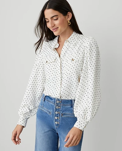 Ann Taylor Floral Utility Shirt Winter White Women's