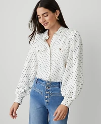 Ann Taylor Floral Utility Shirt Winter White Women's