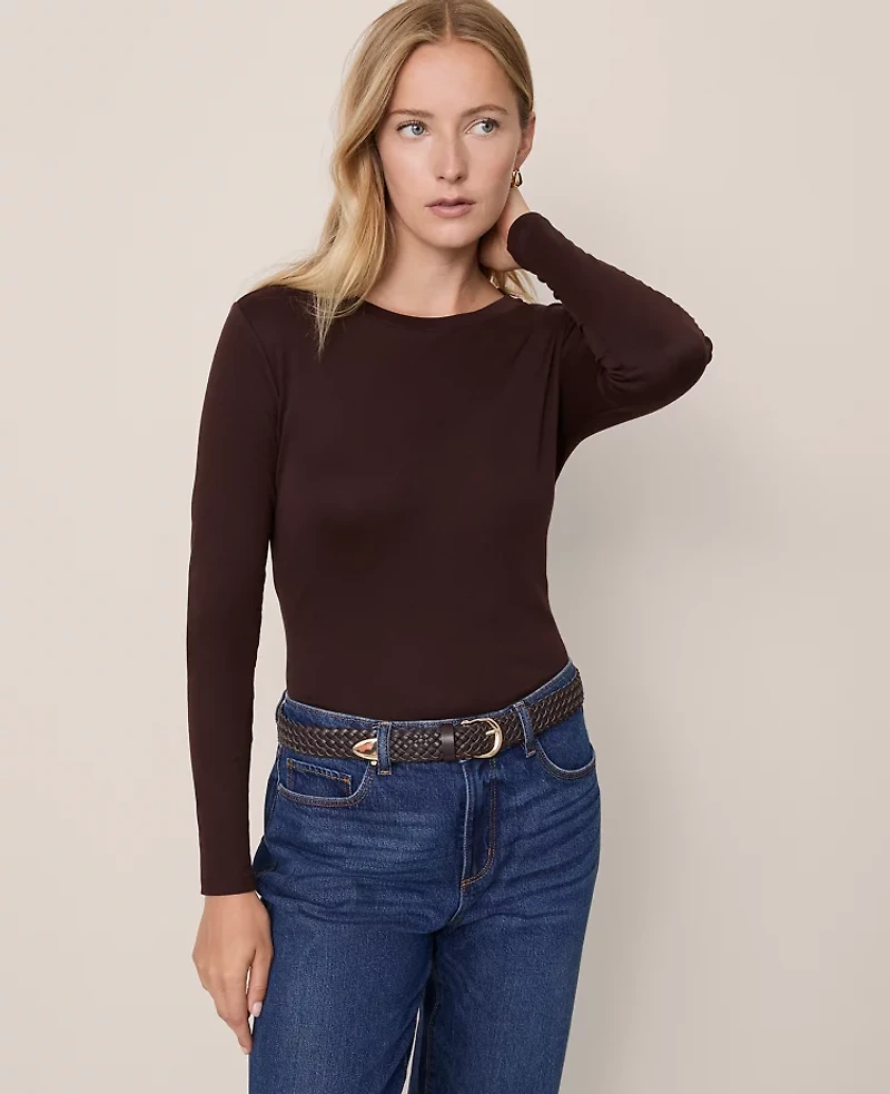 Ann Taylor Petite Long Sleeve Crew Neck Top Women's