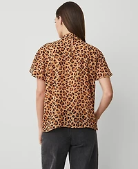 Ann Taylor Animal Print Mock Tie Neck Blouse Size XS Tan Women's