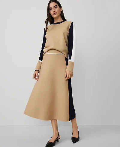 Ann Taylor Colorblock Sweater Skirt Size XS Camel Multi Women's