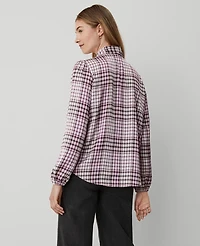 Ann Taylor Petite Plaid Tie V-Neck Popover Top Size 2XS Sunset Lavender Women's