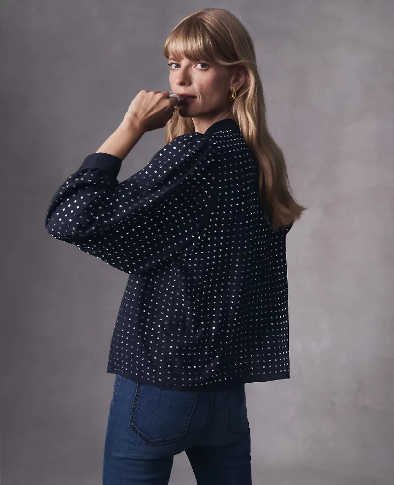 Ann Taylor Bejeweled Mock Neck Top Night Sky Women's