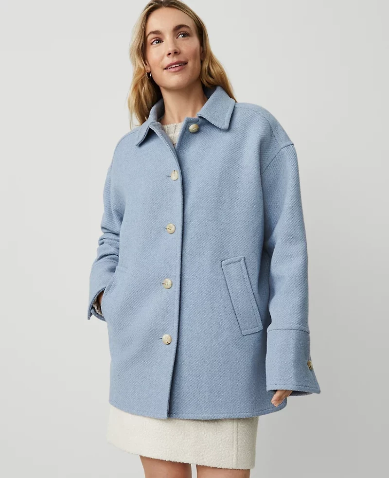 Ann Taylor Petite Collared Button Front Relaxed Jacket Size XL Midnight Blue Heather Women's