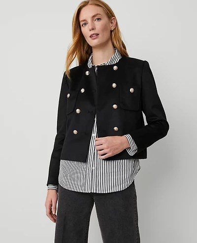 Ann Taylor Double Breasted Patch Pocket Jacket Size 0 Black Women's