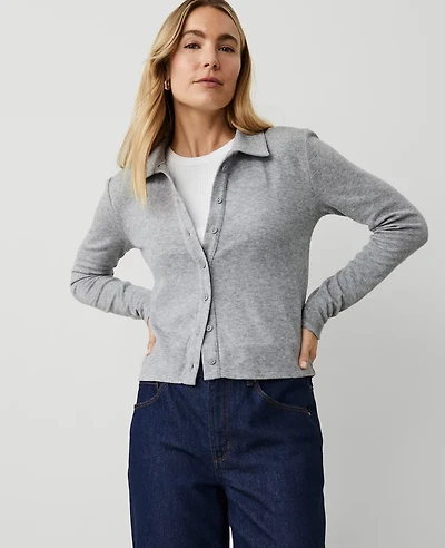 Ann Taylor Weekend Collection Collared Button Down Top Size XS Medium Heather Grey Women's