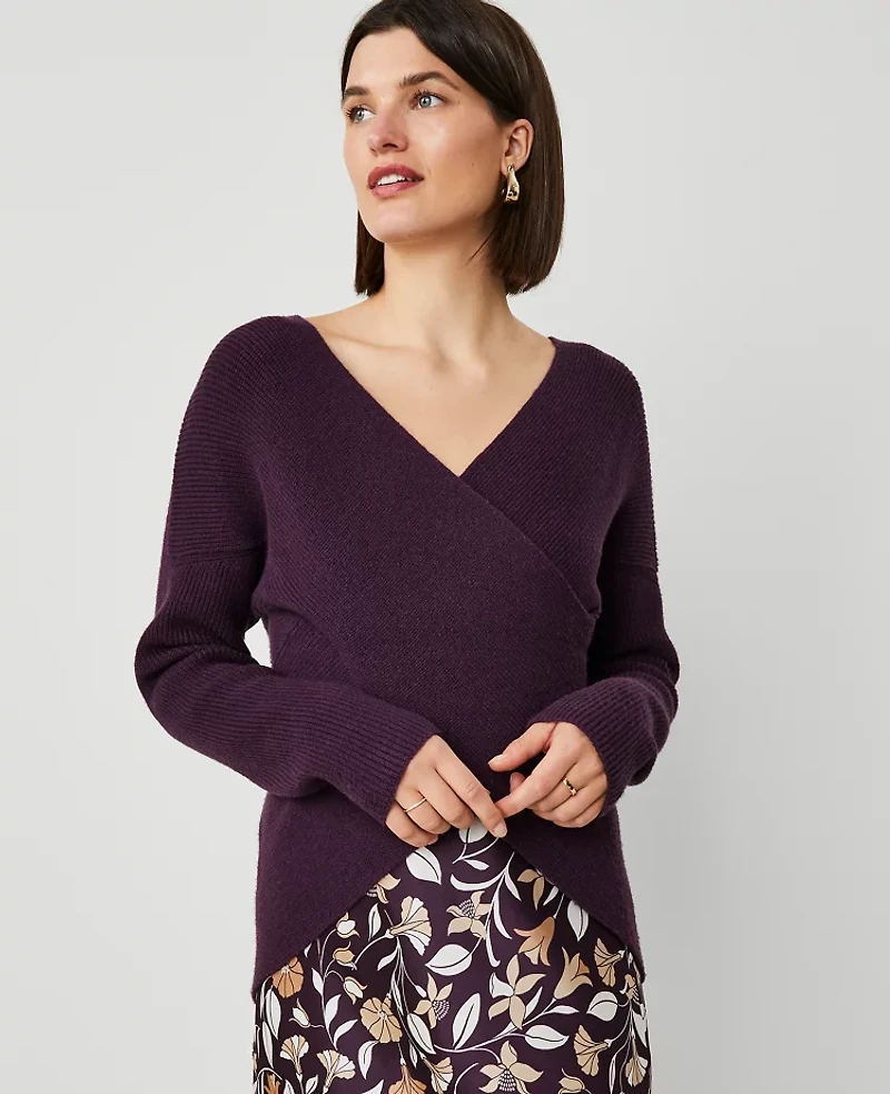 Ann Taylor Ribbed Wrap Sweater Size Large Purple Moon Women's