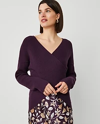 Ann Taylor Ribbed Wrap Sweater Size Large Purple Moon Women's