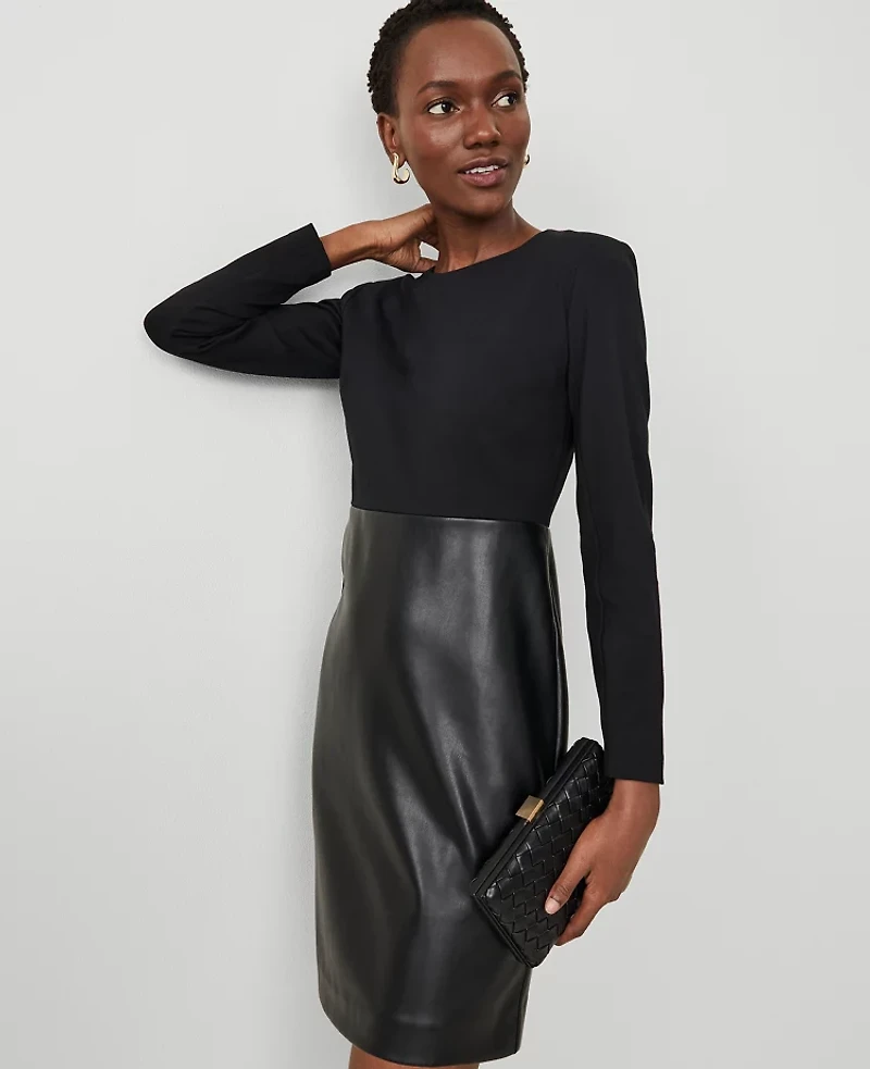 Ann Taylor Faux Leather Skirt Dress Size 8 Black Women's