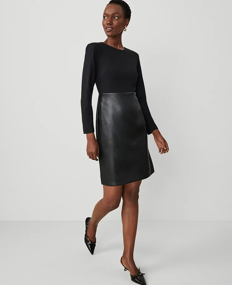 Ann Taylor Faux Leather Skirt Dress Size 8 Black Women's