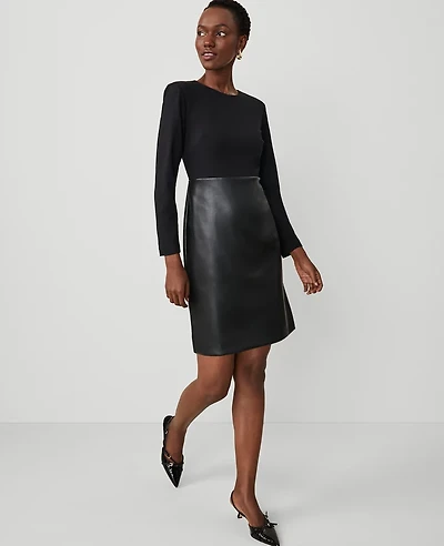 Ann Taylor Faux Leather Skirt Dress Size 8 Black Women's