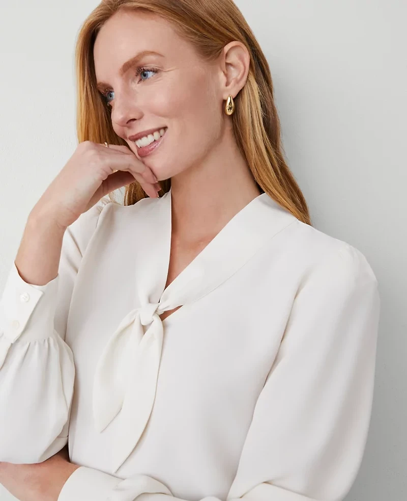 Ann Taylor Bow Blouse Winter White Women's