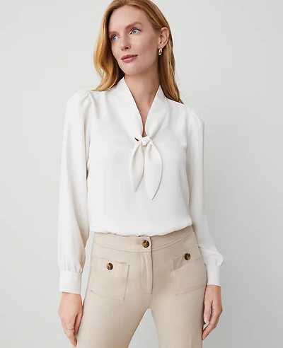 Ann Taylor Bow Blouse Winter White Women's