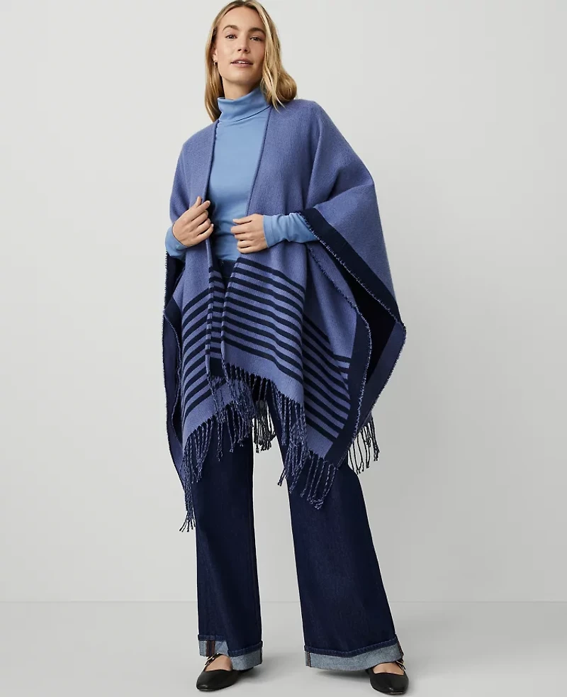 Ann Taylor Striped Tassel Wrap Pure Sapphire Women's