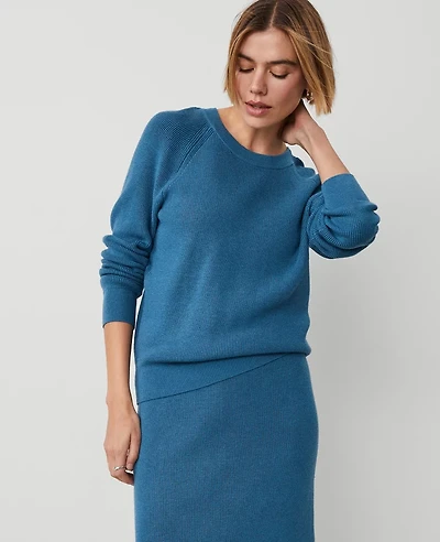 Ann Taylor Petite Weekend Collection Wedge Ribbed Sweater Size XS Balmy Blue Women's