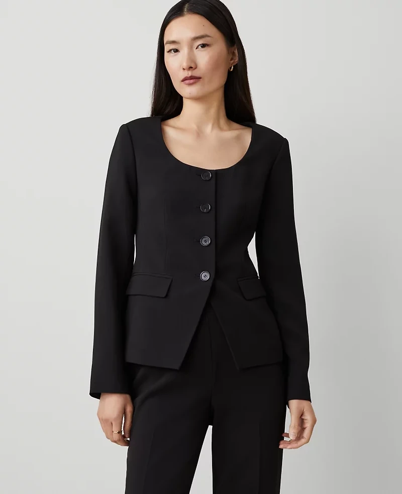 Ann Taylor Fluid Crepe Fitted U-Neck Jacket Black Women's