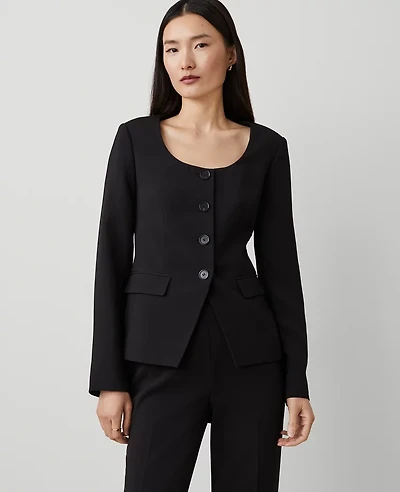 Ann Taylor Fluid Crepe Fitted U-Neck Jacket Black Women's