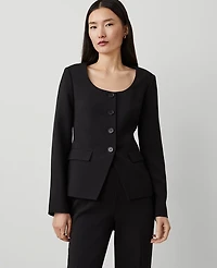 Ann Taylor Fluid Crepe Fitted U-Neck Jacket Black Women's
