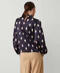 Ann Taylor Petite Geo Mock Neck Blouse Night Sky Women's