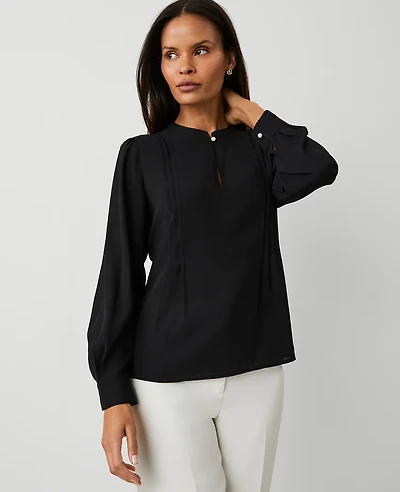 Ann Taylor Mixed Media Bib Front Top Black Women's