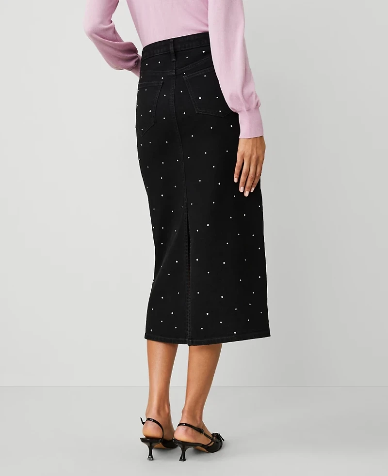 Ann Taylor Embellished Denim Column Skirt Size 0 Classic Black Wash Women's