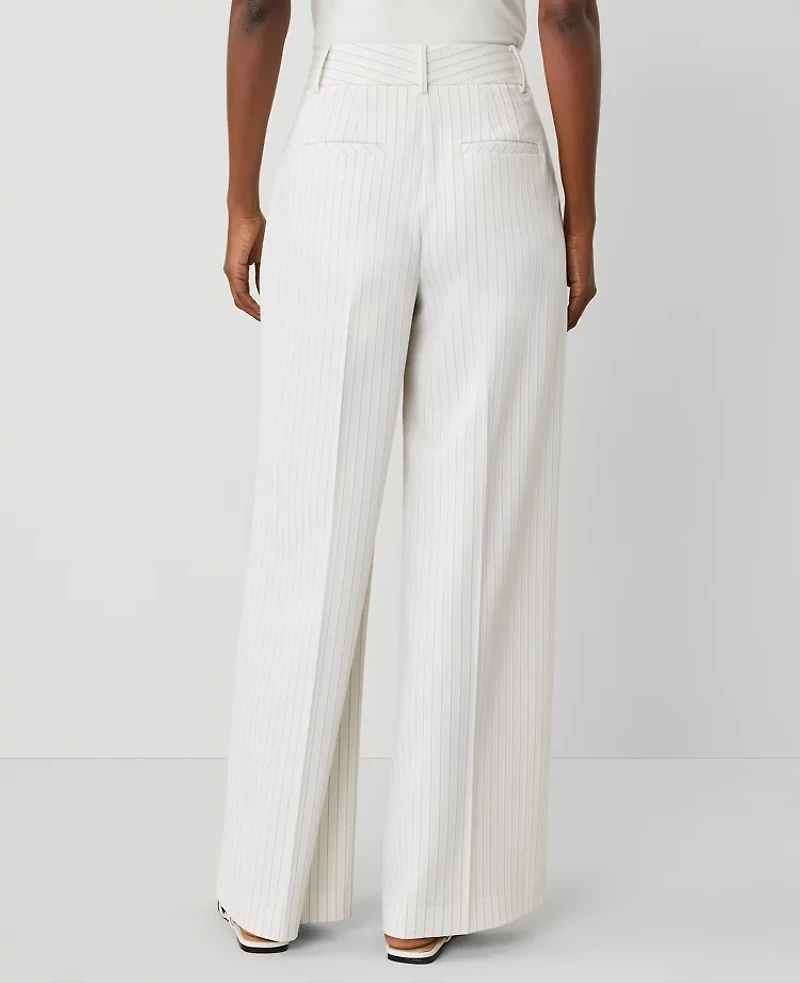 Ann Taylor The Pleated Wide-Leg Pant Pinstripe Dusty Ivory Melange Women's