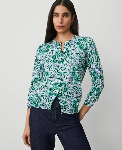 Ann Taylor Floral Cardigan Mellow Mint Women's
