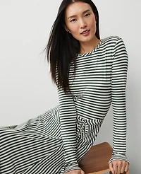 Ann Taylor Striped Knit Midi Flare Dress Dried Cilantro Women's