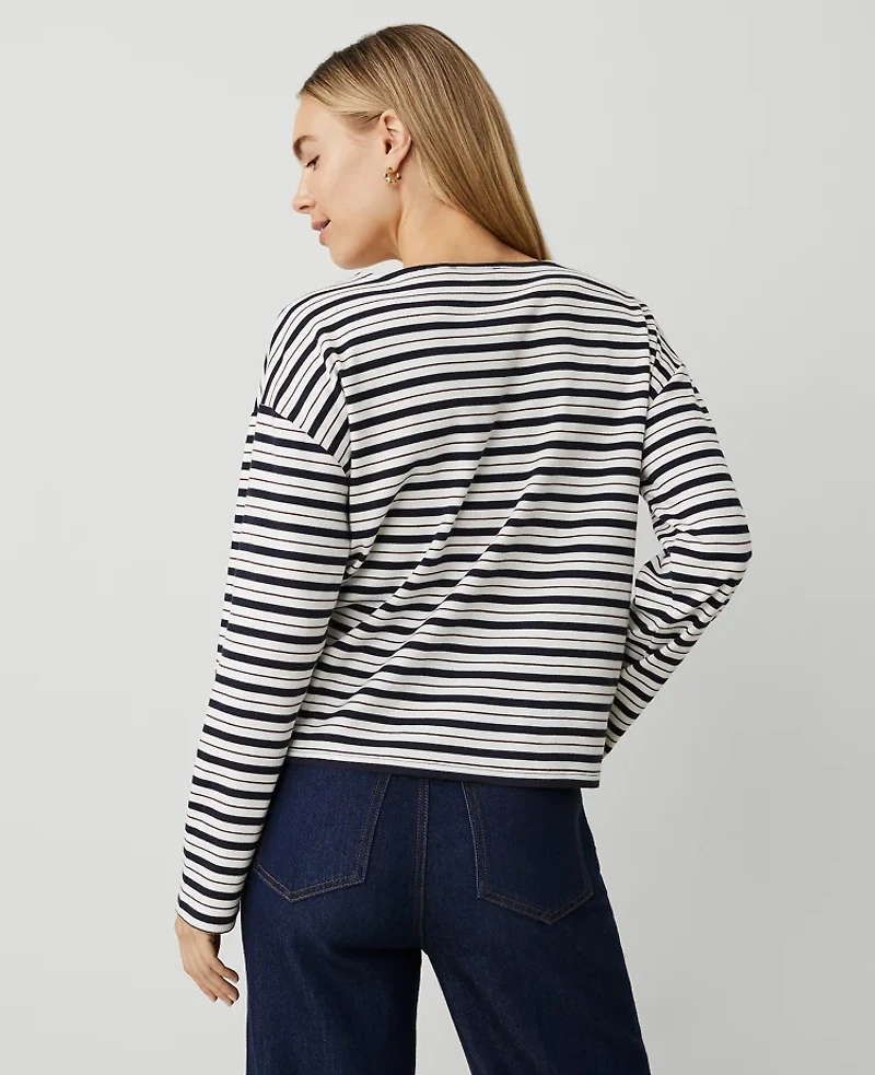 Ann Taylor Petite Weekend Collection Stripe Relaxed Long Sleeve Top Size 2XS Night Sky Women's