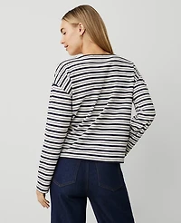 Ann Taylor Petite Weekend Collection Stripe Relaxed Long Sleeve Top Size 2XS Night Sky Women's