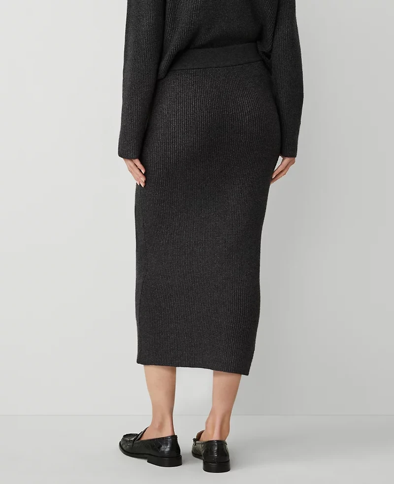Ann Taylor Weekend Collection Ribbed Sweater Skirt Heathered Onyx Women's