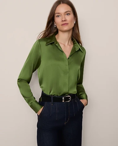 Ann Taylor Petite Satin Essential Shirt Women's