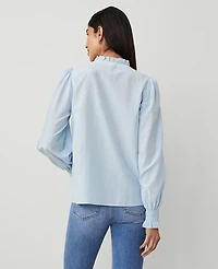 Ann Taylor Cutout Smocked Cuff Blouse Size Medium Freesia Blue Women's