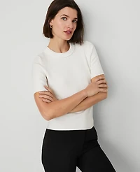 Ann Taylor Petite Sequin Neck Short Sleeve Sweater Size 2XS Winter White Women's