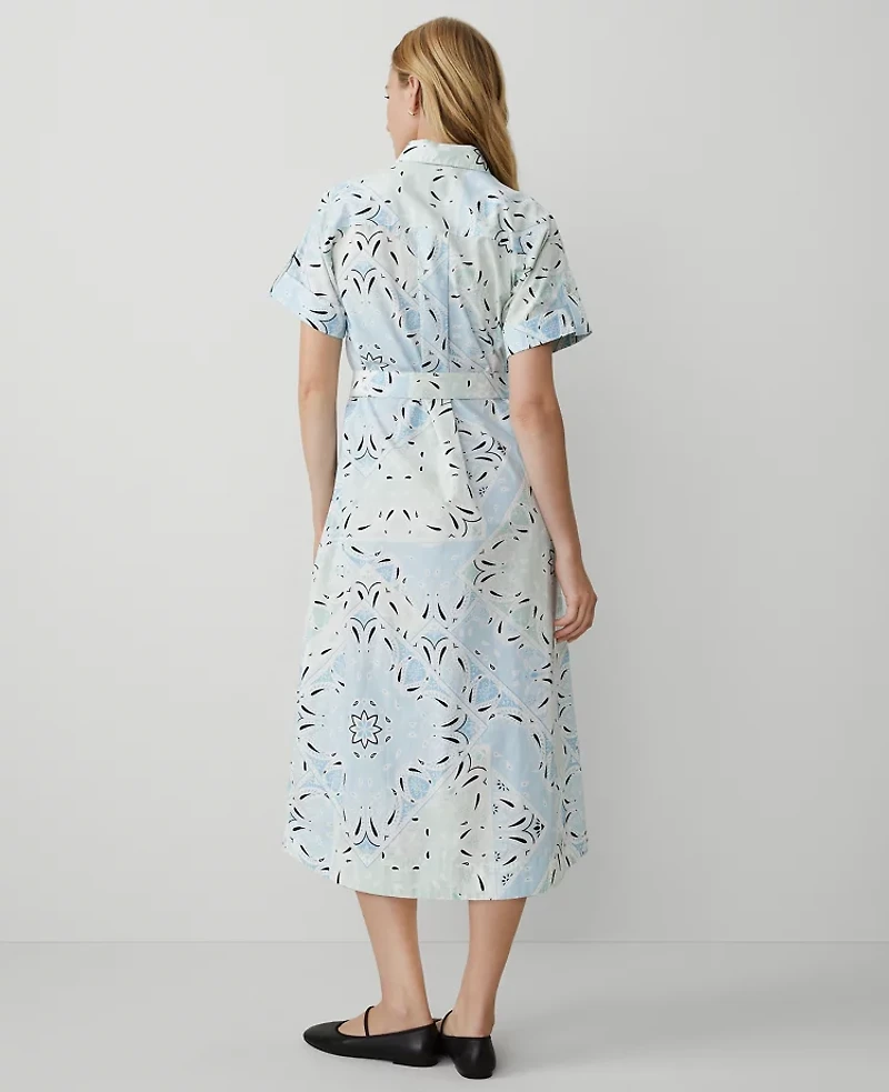 Ann Taylor Weekend Collection Paisley Collared Midi Shift Dress Pristine Blue Women's
