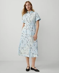 Ann Taylor Weekend Collection Paisley Collared Midi Shift Dress Pristine Blue Women's