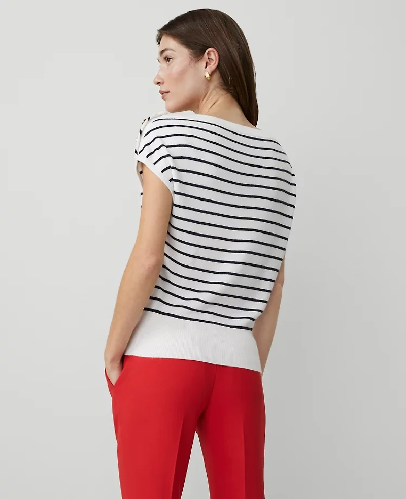 Ann Taylor Striped Boatneck Sweater Navy/White Combo Women's