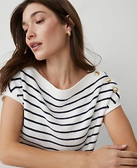 Ann Taylor Striped Boatneck Sweater Navy/White Combo Women's