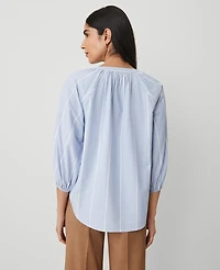 Ann Taylor Weekend Collection Striped Raglan Popover Top Size Medium Blue Women's