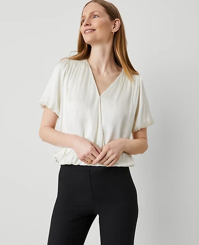 Ann Taylor Bubble Hem Wrap Blouse Winter White Women's