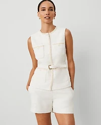Ann Taylor Tweed Belted Vest Ivory Texture Women's