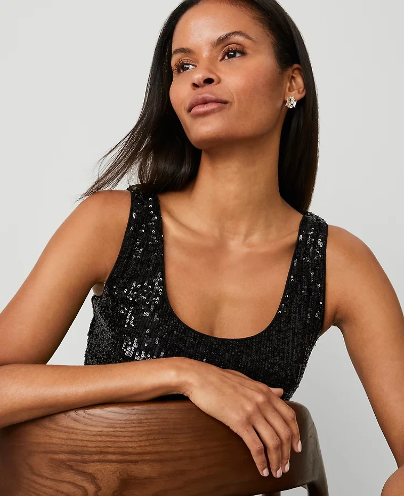 Ann Taylor Petite Sequin Tank Top Black Women's
