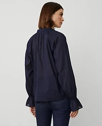 Ann Taylor Ruffle Raglan Popover Top Size Small Night Sky Women's