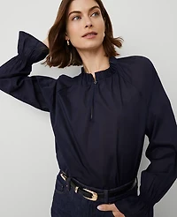 Ann Taylor Ruffle Raglan Popover Top Size Small Night Sky Women's