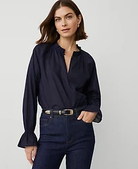 Ann Taylor Ruffle Raglan Popover Top Size Small Night Sky Women's