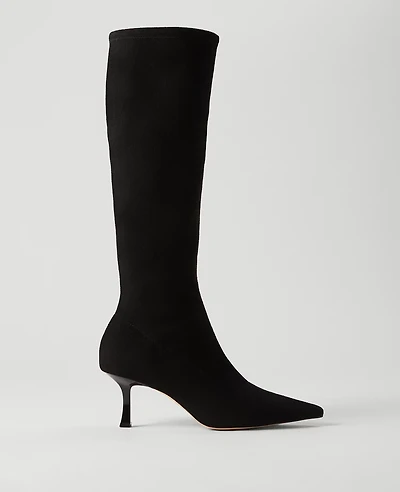 Ann Taylor Microstretch Suede Pointy Toe Boot Size 9 1/2 Black Women's