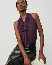Ann Taylor Petite Tie Neck Halter Top Purple Moon Women's