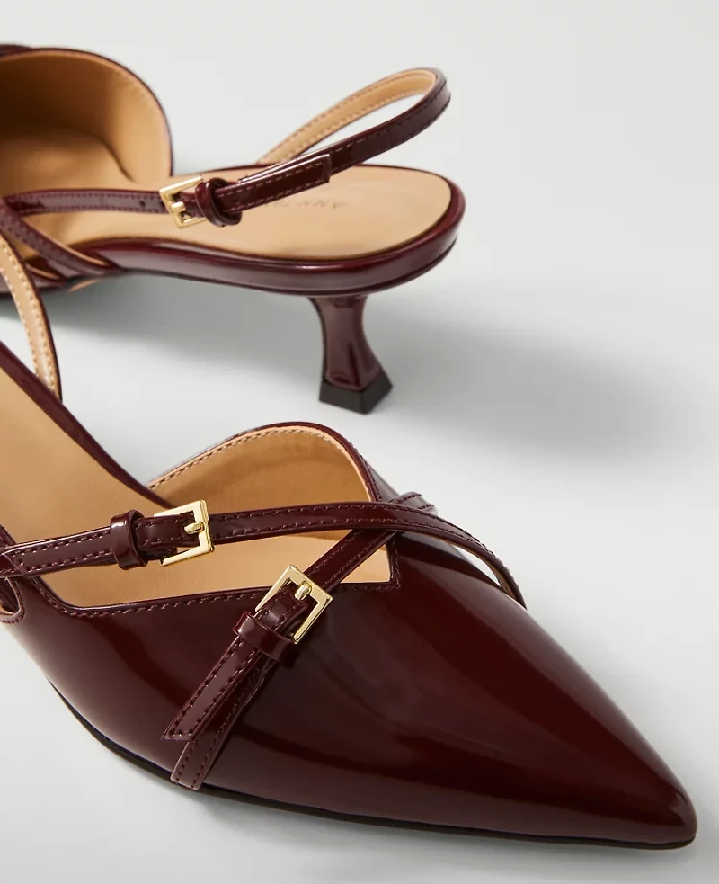 Ann Taylor Strappy Pointy Toe Patent Pump Dark Burgundy Women's