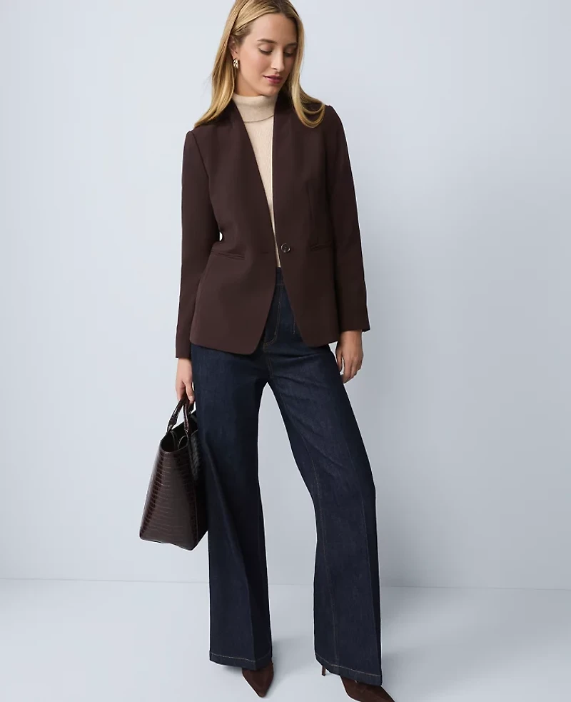 Ann Taylor The Cutaway Blazer Fluid Crepe Pure Chocolate Women's