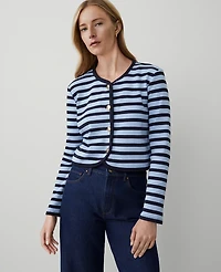 Ann Taylor Striped Rounded Lady Jacket Larimar Blue Women's